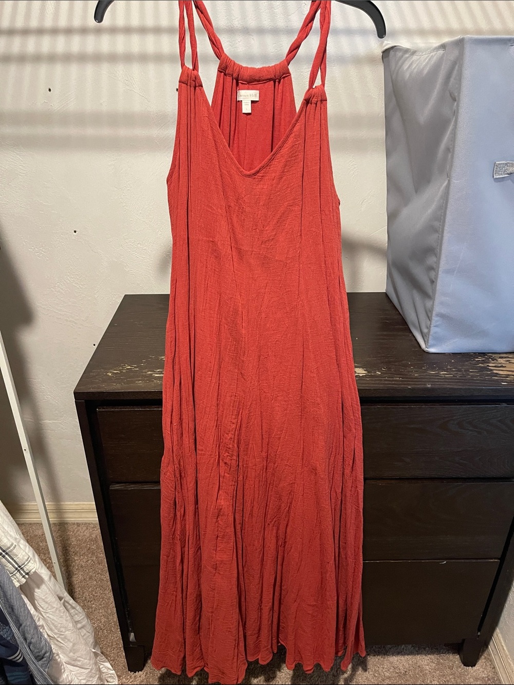 Garnet Hill Rust Orange Maxi Dress with Braided Straps